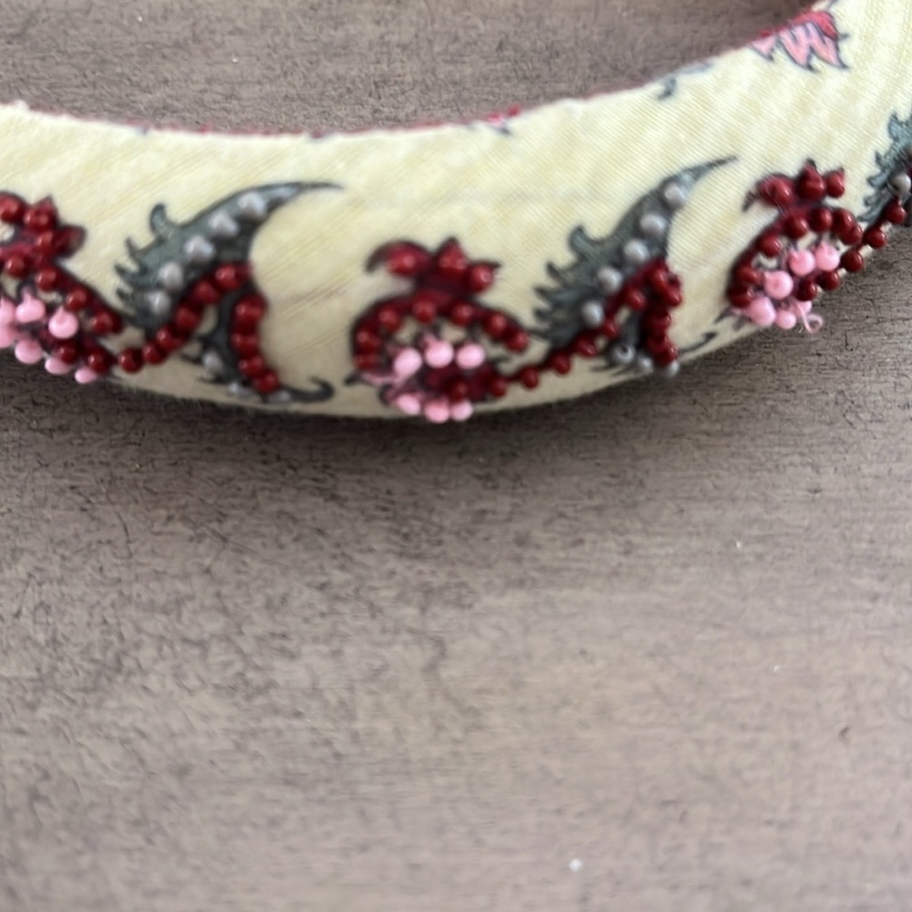 Anthropologie Mignonne Gavigan beaded Embroidered Headband - green and Red - Picture 2 of 4